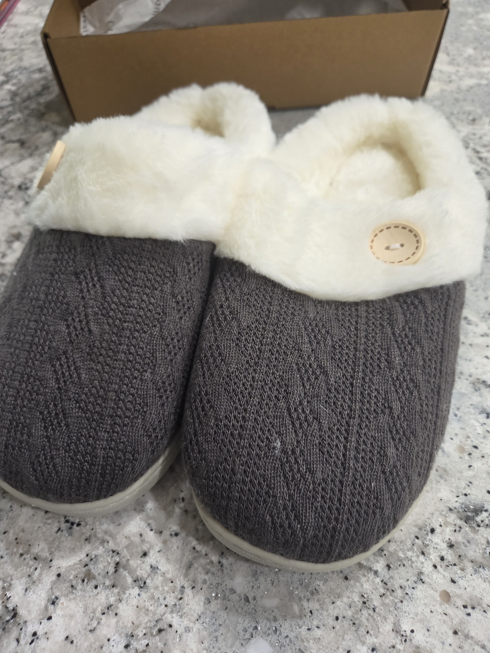 Cozy Knit Faux-Fur Lined Women's Slippers - Charcoal